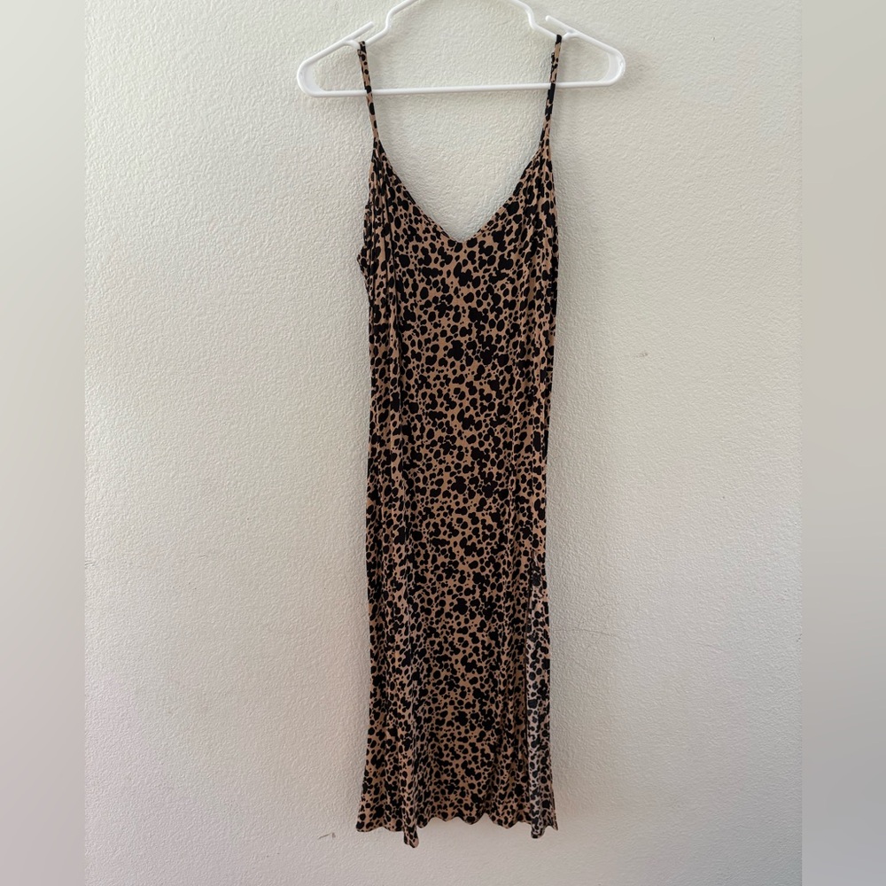 Reformation Crimini Leopard Print Slip Dress Brown Black High Slit Strap Size 12
